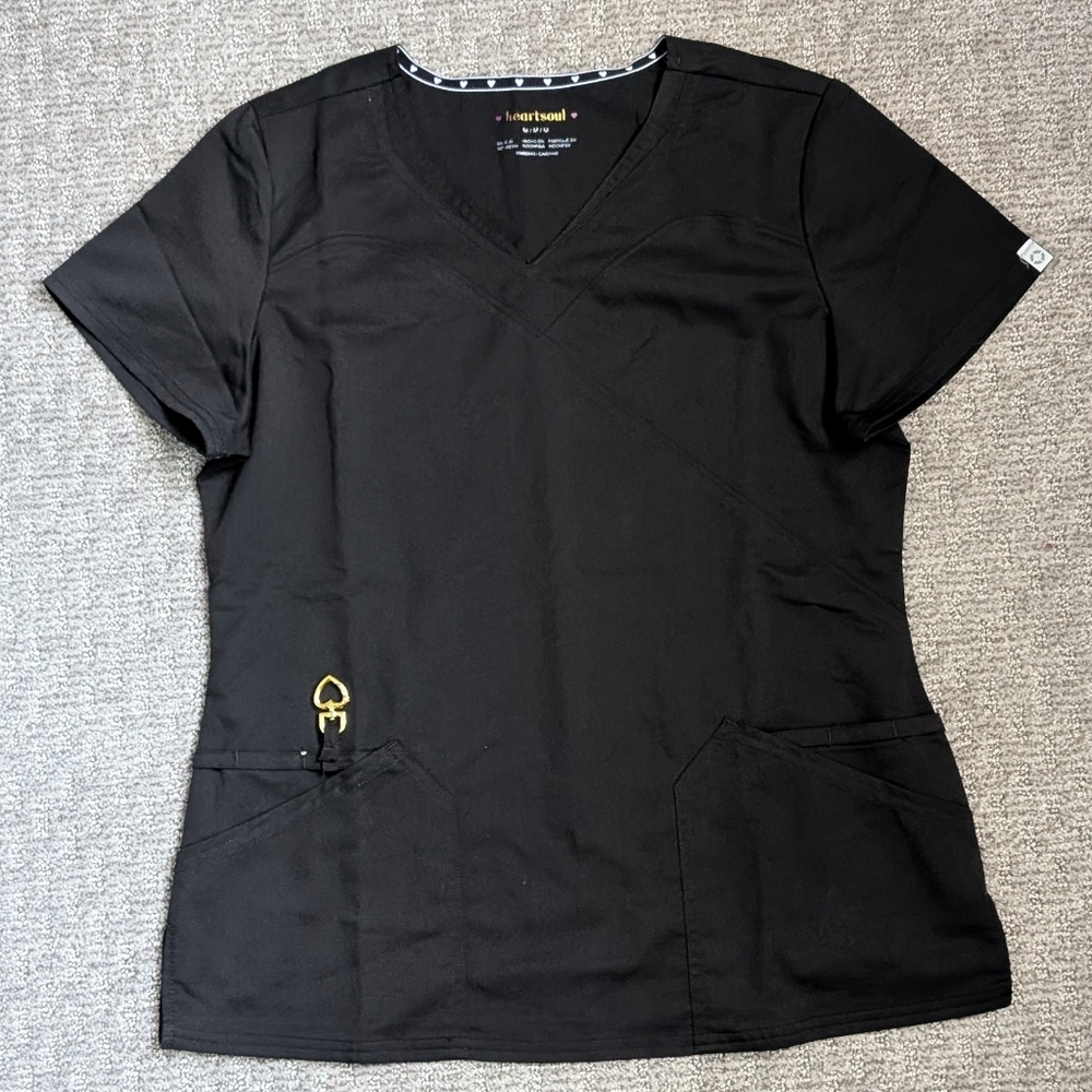 HeartSoul black scrubs top, Size M
